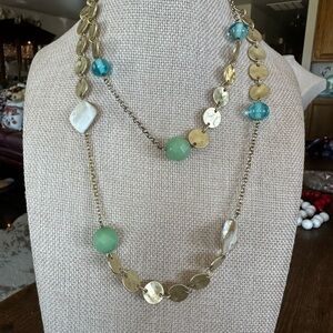 Park Lane Gold Tone Green and Blue Bead Necklace
